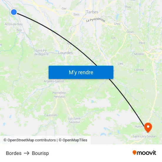 Bordes to Bourisp map