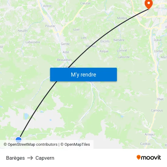 Barèges to Capvern map