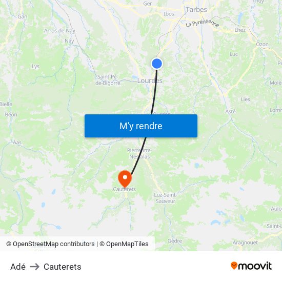 Adé to Cauterets map