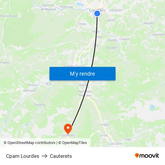 Cpam Lourdes to Cauterets map