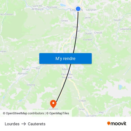 Lourdes to Cauterets map