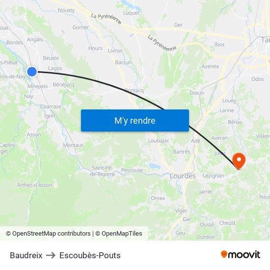 Baudreix to Escoubès-Pouts map