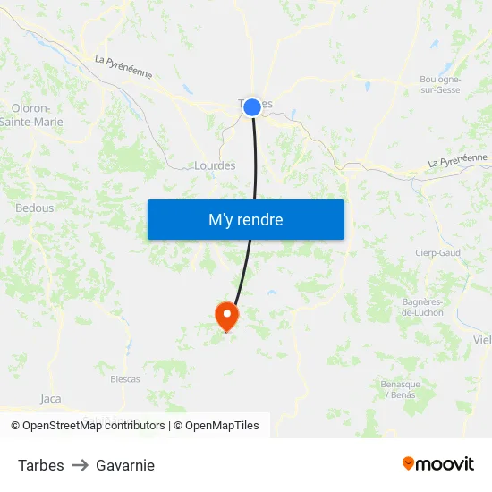 Tarbes to Gavarnie map