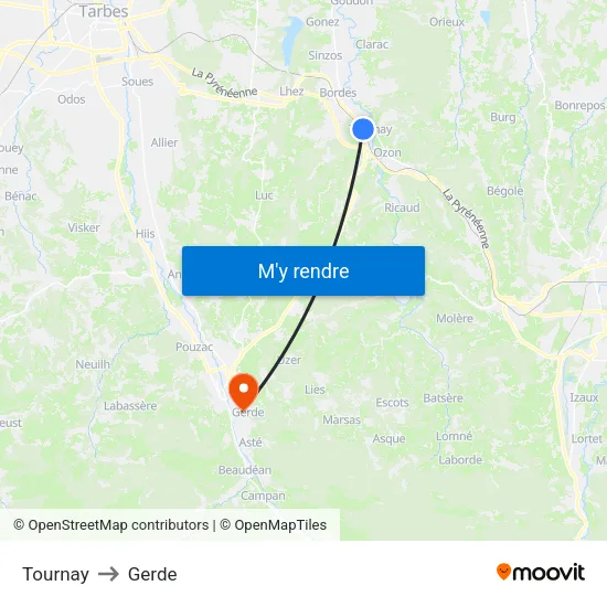 Tournay to Gerde map