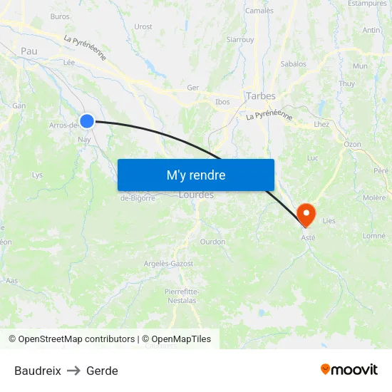 Baudreix to Gerde map