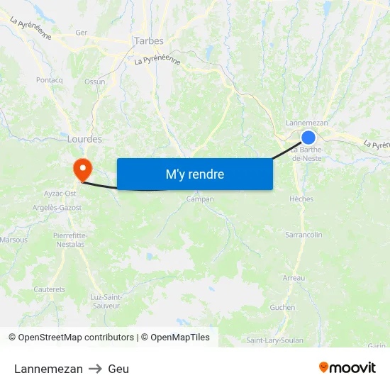 Lannemezan to Geu map