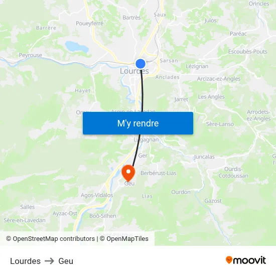 Lourdes to Geu map