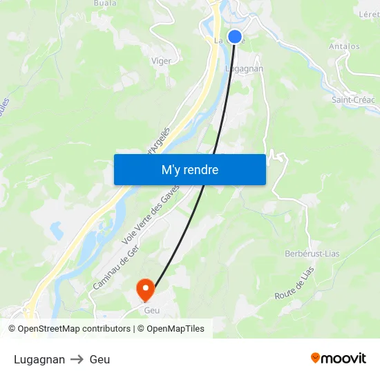 Lugagnan to Geu map