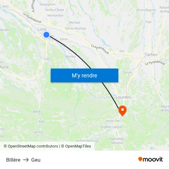 Billère to Geu map