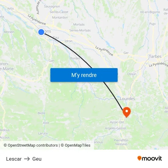 Lescar to Geu map