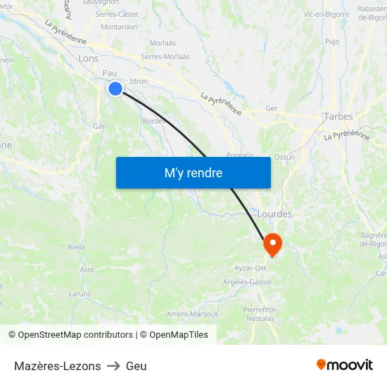 Mazères-Lezons to Geu map