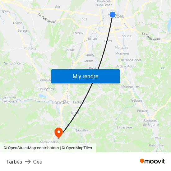Tarbes to Geu map
