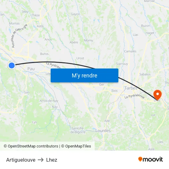 Artiguelouve to Lhez map