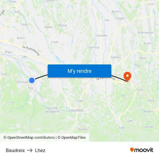 Baudreix to Lhez map