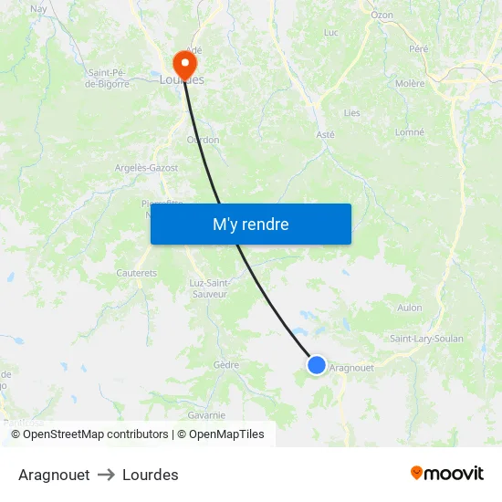 Aragnouet to Lourdes map
