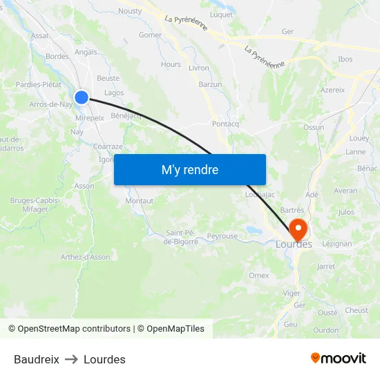 Baudreix to Lourdes map