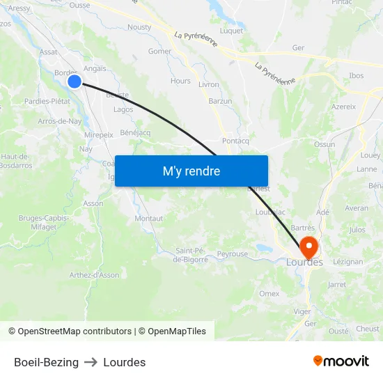 Boeil-Bezing to Lourdes map