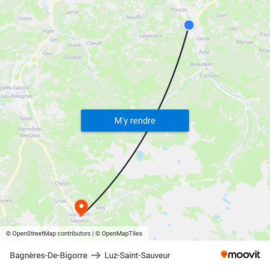 Bagnères-De-Bigorre to Luz-Saint-Sauveur map