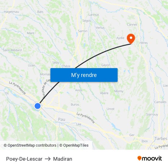 Poey-De-Lescar to Madiran map