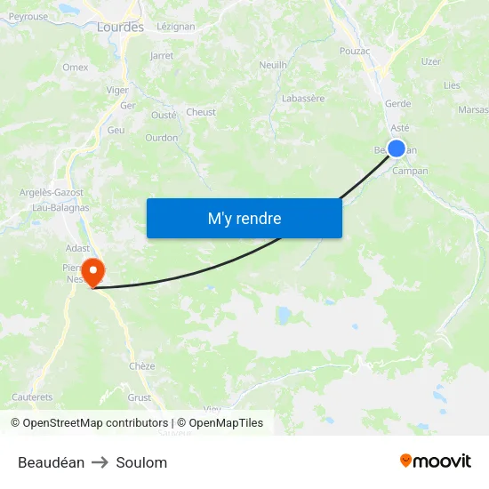 Beaudéan to Soulom map