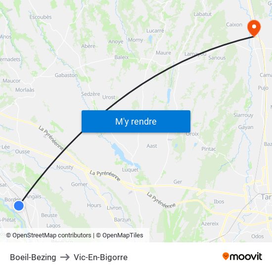 Boeil-Bezing to Vic-En-Bigorre map