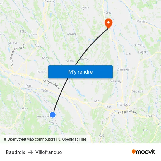 Baudreix to Villefranque map
