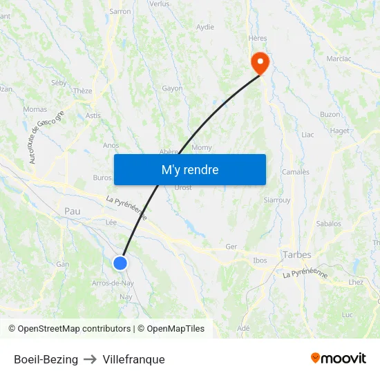 Boeil-Bezing to Villefranque map