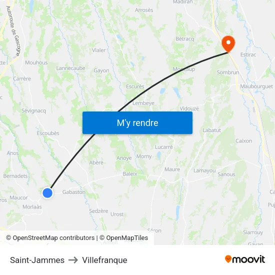 Saint-Jammes to Villefranque map