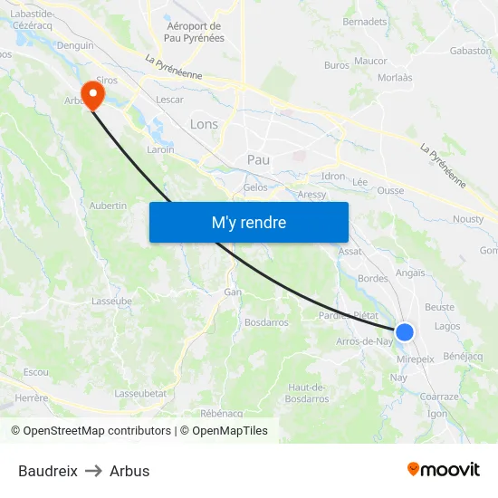 Baudreix to Arbus map