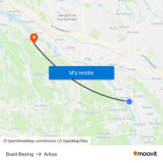 Boeil-Bezing to Arbus map