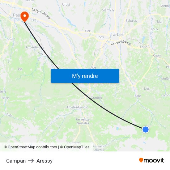 Campan to Aressy map