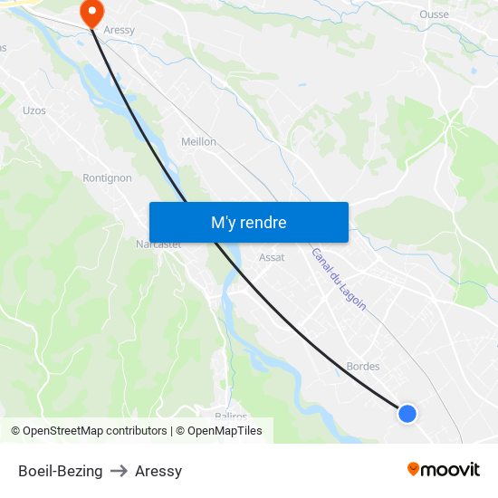 Boeil-Bezing to Aressy map