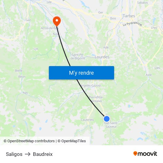 Saligos to Baudreix map
