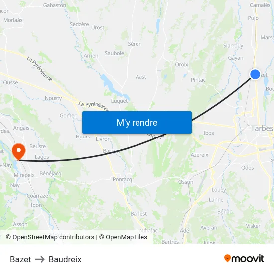 Bazet to Baudreix map