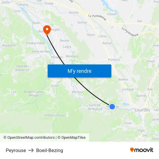 Peyrouse to Boeil-Bezing map