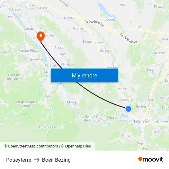 Poueyferré to Boeil-Bezing map