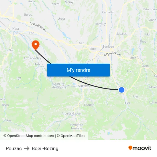 Pouzac to Boeil-Bezing map