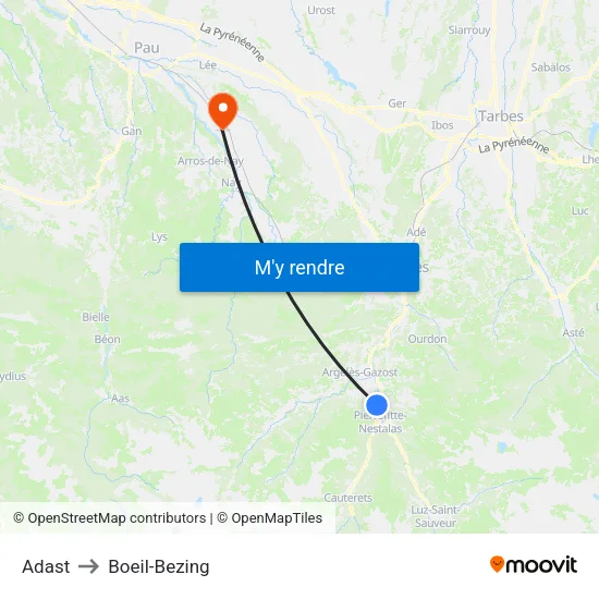 Adast to Boeil-Bezing map