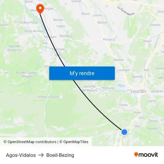 Agos-Vidalos to Boeil-Bezing map