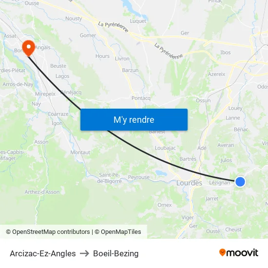 Arcizac-Ez-Angles to Boeil-Bezing map