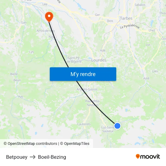 Betpouey to Boeil-Bezing map