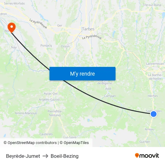 Beyrède-Jumet to Boeil-Bezing map