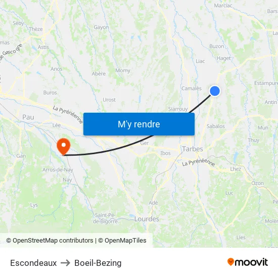 Escondeaux to Boeil-Bezing map