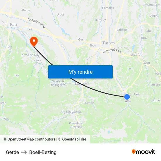 Gerde to Boeil-Bezing map