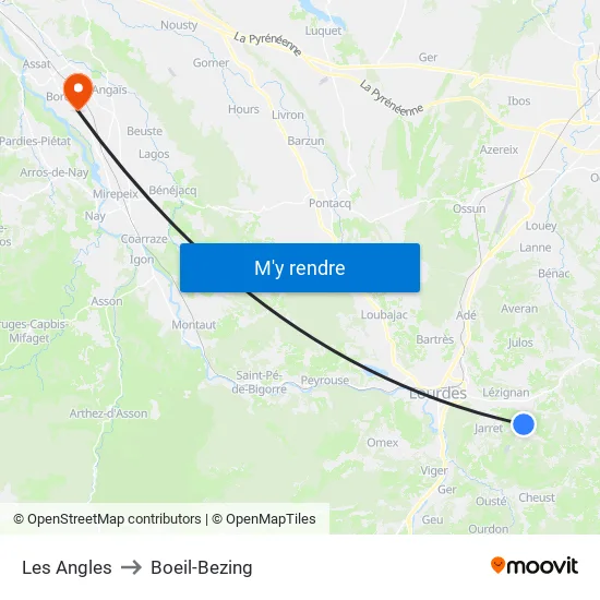 Les Angles to Boeil-Bezing map