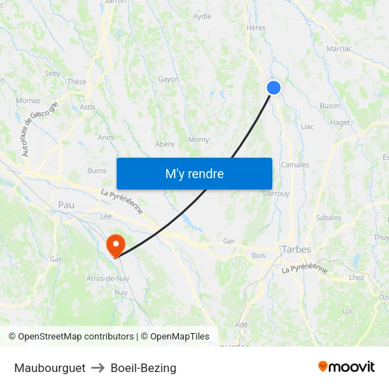 Maubourguet to Boeil-Bezing map