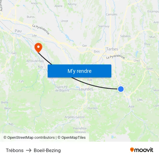 Trébons to Boeil-Bezing map