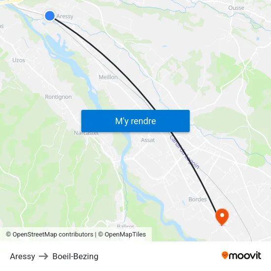 Aressy to Boeil-Bezing map