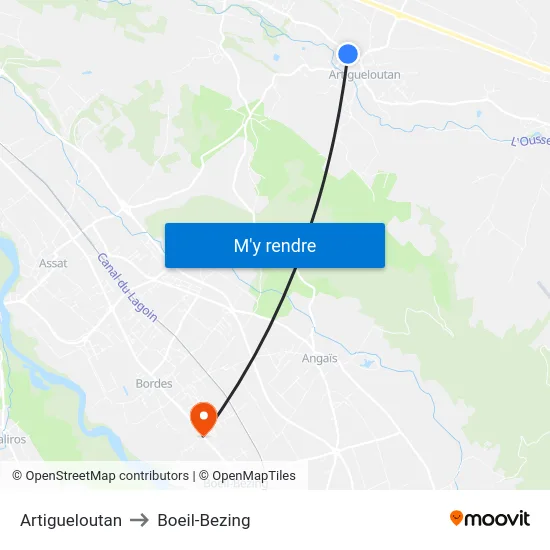 Artigueloutan to Boeil-Bezing map