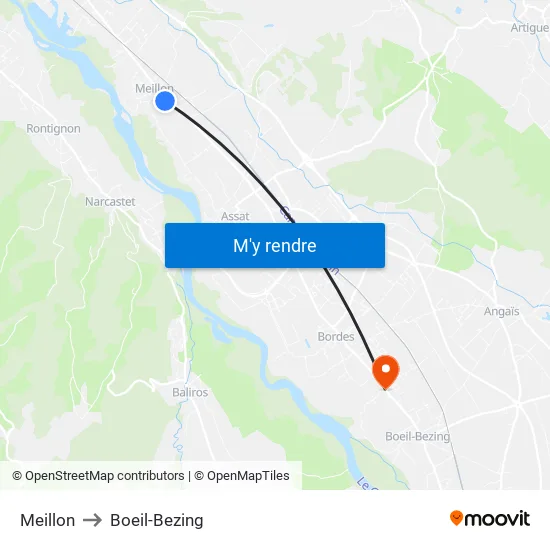 Meillon to Boeil-Bezing map